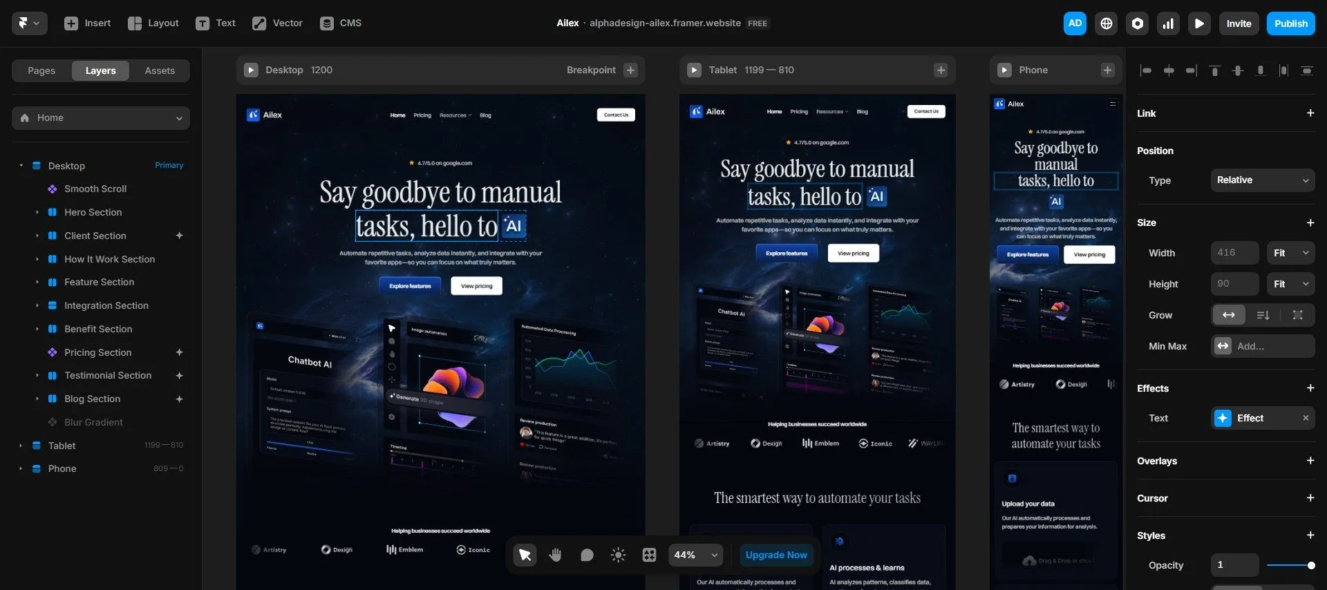AI startup landing page